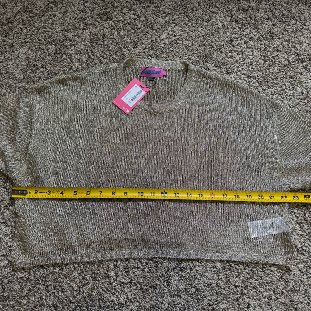 NWT Edikted Aviva Cropped Metallic Long Sleeve Top - Picture 10 of 15